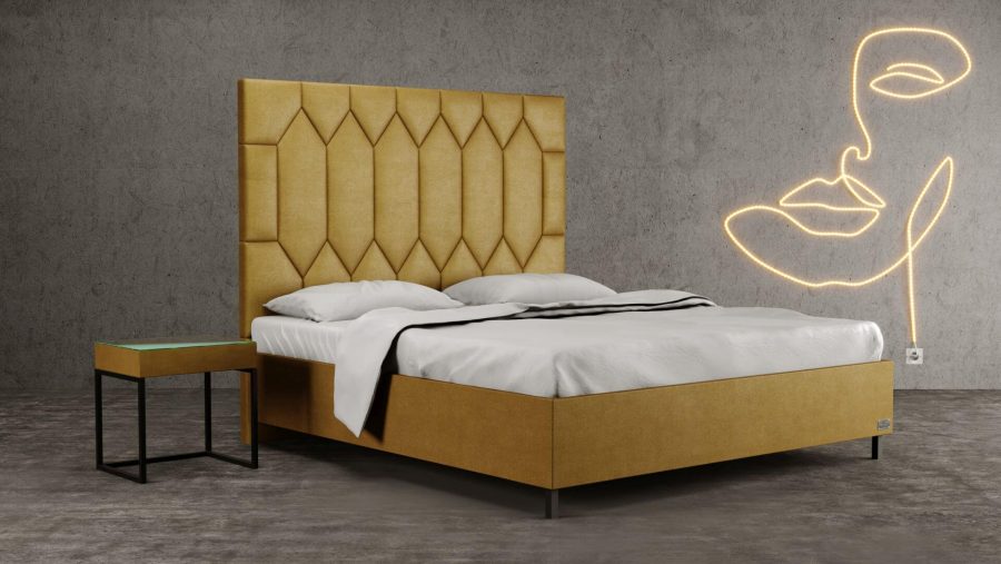 Moderní designové posteli nechybí stylové čalouněné čelo