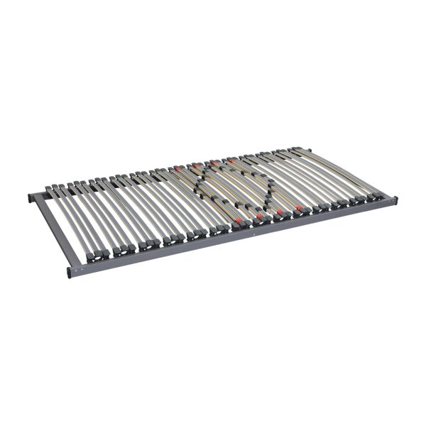 Lamelový rošt s nastavitelnou tuhostí v bederní oblasti pro individuální podporu těla